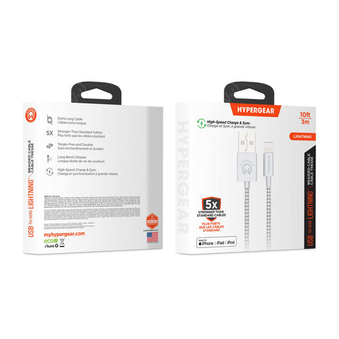 HyperGear 10 ft. 300cm USB-A to Lightning Braided Charge and Sync Cable 15961
